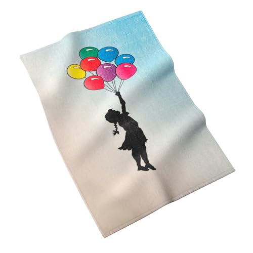 MuseARTa Geschirrtuch aus Baumwolle mit dem Gemälde Girl Floating Away des Künstlers Banksy Graffiti in der Größe 40x60cm, KT-BL-GF von MuseARTa