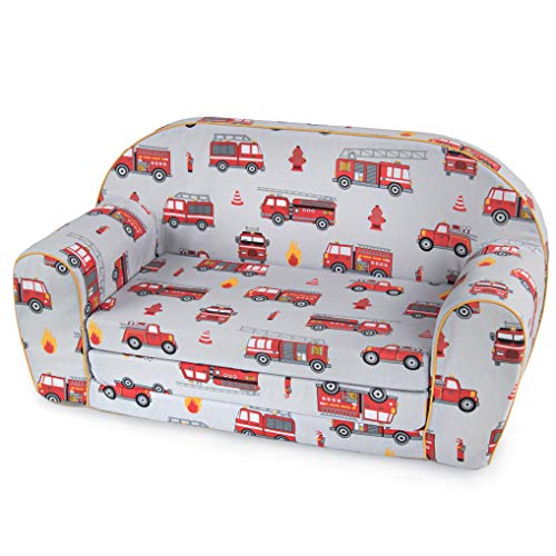 musehouse Kinderschlafsofa Kindersofa mit Bettfunktion Couch Kindermöbel Ausklapp Kindersessel, zum Schlafen und Spielen - 2 Sitzer (LittleFireman) von musehouse