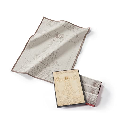 Musearta Unisex Geschirrhandtücher im 3er Set mit dem Motiv Vitruvian Man des Künstlers Leonardo da Vinci aus Baumwolle in der Größe 50x70 cm, TT-LV-VM-10-V424202 von Musearta