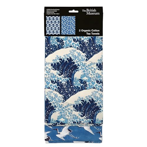 Museums & Galleries Geschirrtücher - Bio-Baumwolle - Künstlerische Designs - Die Große Welle und Vögel von Katsushika Hokusai - 2er Set - Stilvolles Wohnaccessoire von Museums & Galleries