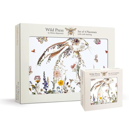 Museums & Galleries Helen Ahpornsiri Platzsets und Untersetzer mit Unterseite aus Kork, Wildpresse, Wildblumen-Design, 4 Stück von Museums & Galleries