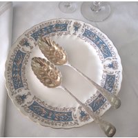 B10 Besteck 2 Große Früchtelöffel Salatbesteck Vintage Epns Versilbert Vorlegebesteck Um 1890 von Museumsladen