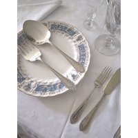 B7 Fischbesteck 6 Personen Und Vorleger | 14 Teile Vintage Epns Versilbert Um 1900 von Museumsladen