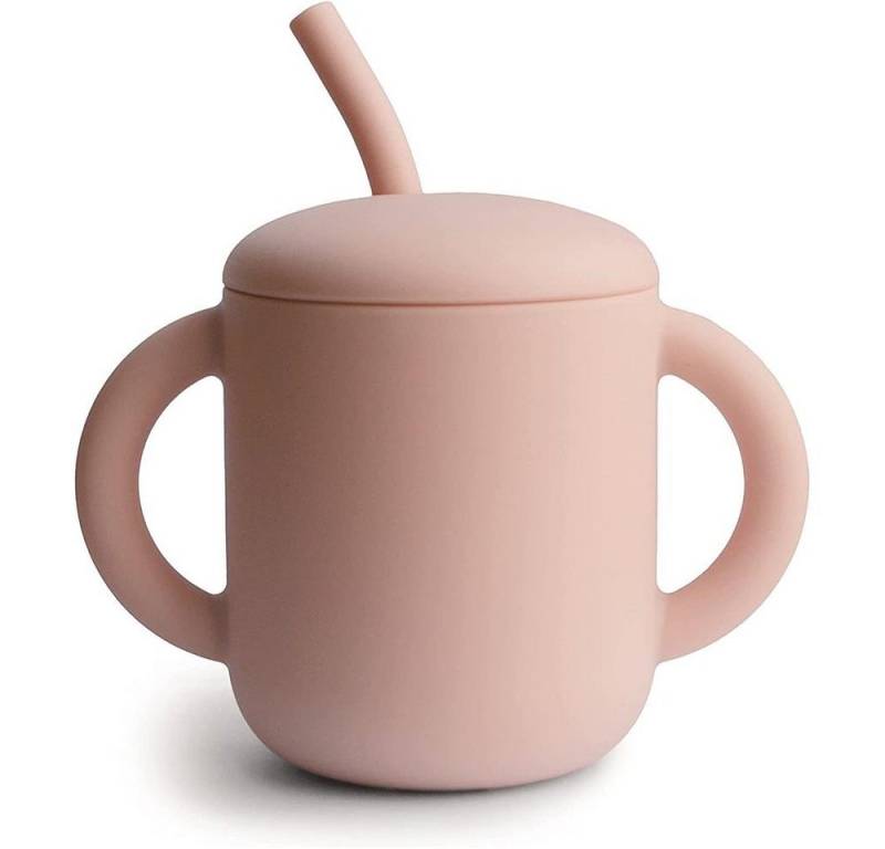 Mushie Kinderbecher Training Cup + Straw, Silikon, Trinklernbecher Trinkhalm Kleinkinder ab 6 Monaten rosa von Mushie