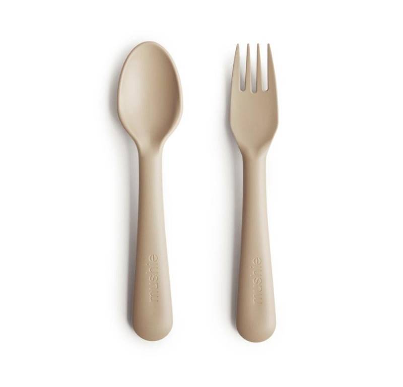 Mushie Kinderbesteck Gabel & Löffel Vanilla Beige, Kunststoff BPA-frei Besteck Set Kinderbesteck Kindergabel von Mushie