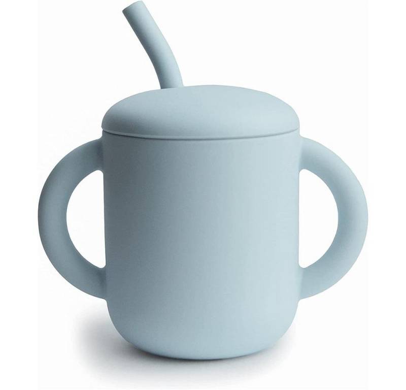 Mushie Trinklernbecher Silicone Training Cup + Straw Powder Blue von Mushie