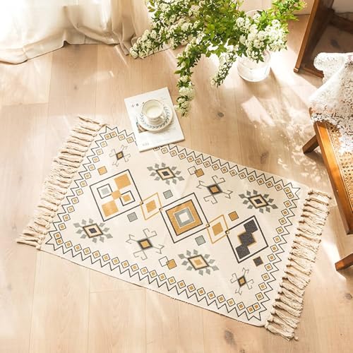 Bettvorleger Waschbar, Polybaumwolle Geometrisches Muster mit Quaste Rechteckig 60x90CM Teppiche Gegend Waschbarer Carpet Bequem Wohnzimmer Kinderzimmer Arbeitsbereich, Dunkelgrau Gelb, Stil 1 Bettvorleger Waschbar, Polybaumwolle Geometrisches Muster mit Quaste Rechteckig 60x90CM Teppiche Gegend Waschbarer Carpet Bequem Wohnzimmer Kinderzimmer Arbeitsbereich, Dunkelgrau Gelb, Stil 1 von Musihy
