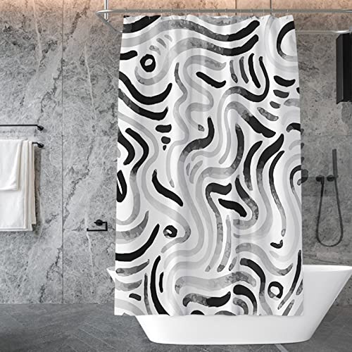 Musihy Bad Vorhang 150X200, Duschrollo Weiß Abstrakte Streifen Duschrollo für Badewanne Duschrollo Überlänge von Musihy