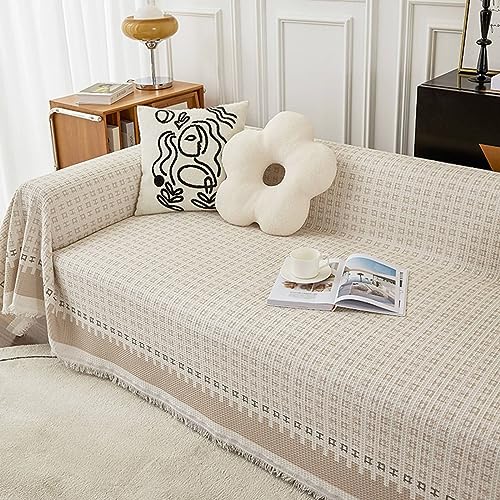 Musihy Couch Überzug, 180x230cm Gitter gestrickt mit Quaste Universal-Sofabezüge Wohnzimmer Möbelschutz aus Baumwolle, (Beige, 2 Sitzer) von Musihy