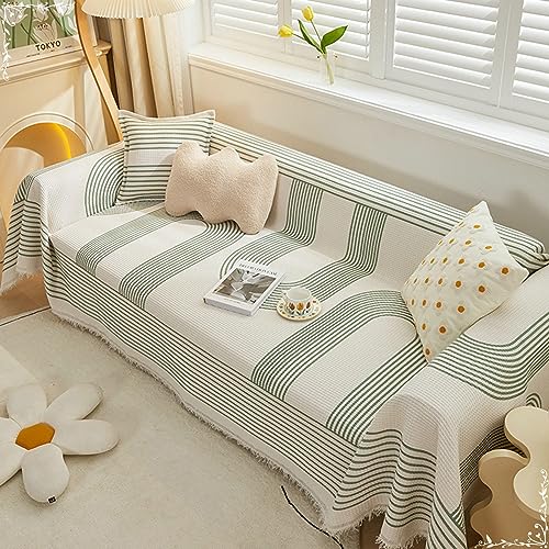 Musihy Couch Überzug, 180x280cm Streifen- und Kreislinienmuster Universal-Sofabezüge Wohnzimmer Möbelschutz aus Baumwolle Leinen, (Grün, 3 Sitzer) von Musihy