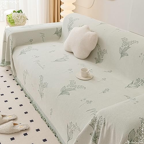 Musihy Couchbezug für Schlafcouch Ohne Armlehne, 180x260cm Glockenblumen-Pflanzenmuster Universal-Sofabezüge Wohnzimmer Möbelschutz aus Chenille, (Lichtgrün, 2 Sitzer) von Musihy