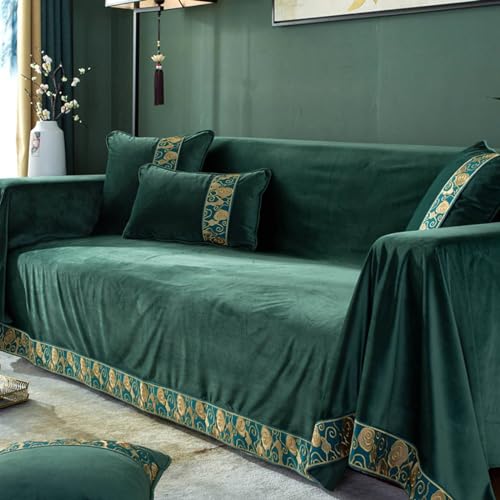 Musihy Couchbezug für Schlafcouch Ohne Armlehne, 190x330cm Einfarbig mit Wolkenmusterkanten Sofadecken zum Abdecken aus Plüsch, (Grün, 3 Sitzer) von Musihy
