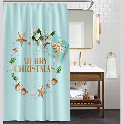 Musihy Duschvorhänge 180 X 200, Blaue Duschvorhänge Blumenstern Frohe Weihnachten Shower Curtains Extra Wide von Musihy