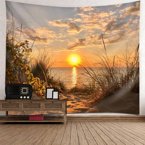 Musihy Meer Wandbehang Wandteppich | Polyester Meer Strand Sonnenuntergang Landschaft Wandteppiche für Wohnzimmer, Wohnkultur | Orange Braun, 260x240cm von Musihy