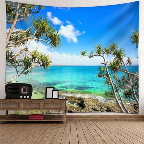Musihy Meer Wandteppich, Wandbehang Meer Strand Blaue grüne Meereslandschaft Wandteppiche für Wohnzimmer, Wohnkultur | 240x220cm von Musihy