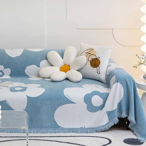 Musihy Sofa Überwürfe, 130x180cm Blumenmuster mit Fransen Möbelschutz Couchbezug aus Chenille, (Hellblau Weiß, 1 Sitzer) von Musihy