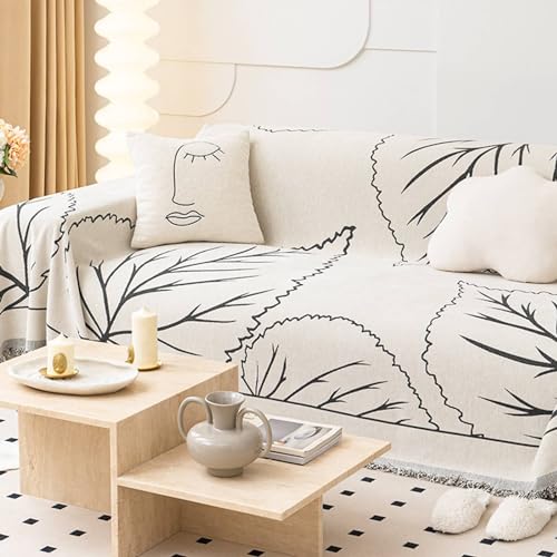 Musihy Sofa Überzug Katze, 180x340cm Blattmuster mit Fransen Möbelschutz Couchbezug aus Chenille, (Dunkelgrau, 3 Sitzer) von Musihy
