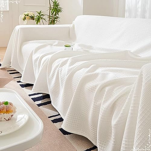 Musihy Sofa Überzug Katze, 180x340cm Gitterstrukturierte Volltonfarbe Möbelschutz Couchbezug aus Eisseide, (Cremeweiß, 3 Sitzer) von Musihy