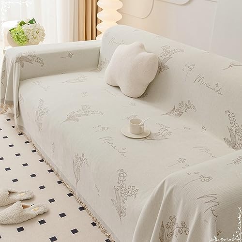 Musihy Sofa Überzug Ohne Armlehnen, 180x260cm Glockenblumen-Pflanzenmuster Sofahusse für Wohnzimmer Protector für Hunde Haustiere aus Chenille, (Leichter Kaffee, 2 Sitzer) von Musihy