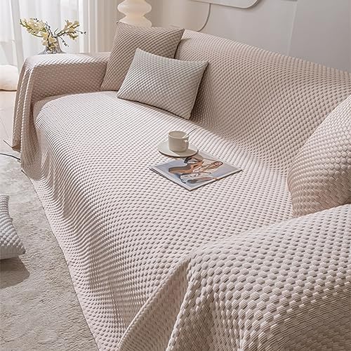 Musihy Sofa Überzug Polyester, 210x230cm Einfarbig mit körniger Textur Waschbar Sofa Protection Cover Schonbezug Couch, (Leichter Kaffee, 2 Sitzer) von Musihy