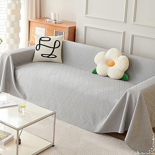 Musihy Sofa Überzug Schlafsofa, 180x420cm Einfarbiges Gittermuster Sofaschoner Überwurfdecke Sofaschutz für Katze/Hunde aus Eisseide, (Grau, 4 Sitzer) von Musihy