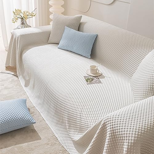 Musihy Sofa Überzug Schlafsofa, 210x380cm Einfarbig mit körniger Textur Sofadecken zum Abdecken aus Polyester, (Cremiges Beige, 4 Sitzer) von Musihy
