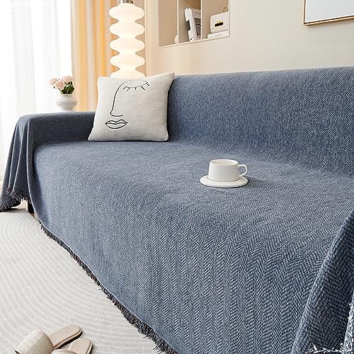 Musihy Sofabezug Haustiere, 180x340cm Fischgrätmuster mit einfarbiger Quaste Sofadecken zum Abdecken aus Chenille, (Blau, 3 Sitzer) von Musihy