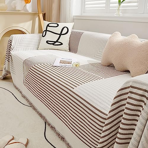 Musihy Sofabezug Katzen Kratzfest, 180x150cm Streifen mit Quasten Universal-Sofabezüge Wohnzimmer Möbelschutz aus Chenille, (Kaffee, 1 Sitzer) von Musihy