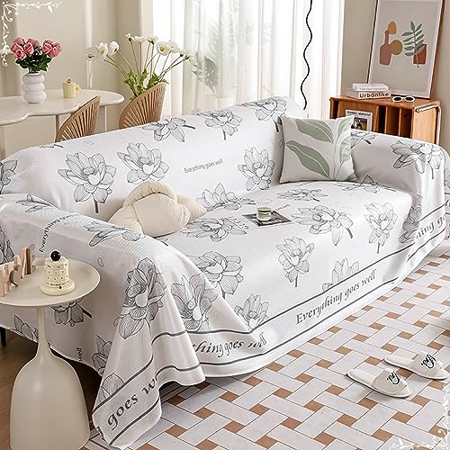 Musihy Sofabezug Katzenschutz, 180x300cm Blumen und englischer Satz mit Aufdruck Everything goes Well Sofaüberwurf Decke Couch aus Eisseide, (Grau, 3 Sitzer) von Musihy
