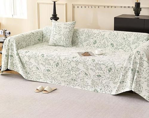 Musihy Sofabezug Sofa Überwürfe, 180x260cm Blumen- und Blattdruck Universal-Sofabezüge Wohnzimmer Möbelschutz aus Chenille, (Grün, 2 Sitzer) von Musihy