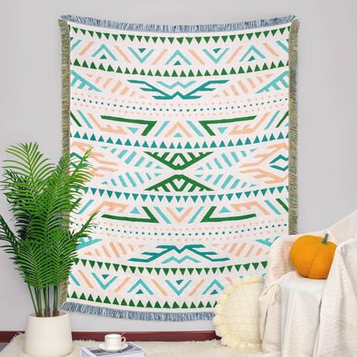 Musihy Sofabezug Überwurf, 180x130cm Geometrische Linien mit Fransen Sofaschoner Überwurfdecke Sofaschutz für Katze/Hunde aus Polyester Baumwolle, (Grün Blau, 1 Sitzer) von Musihy