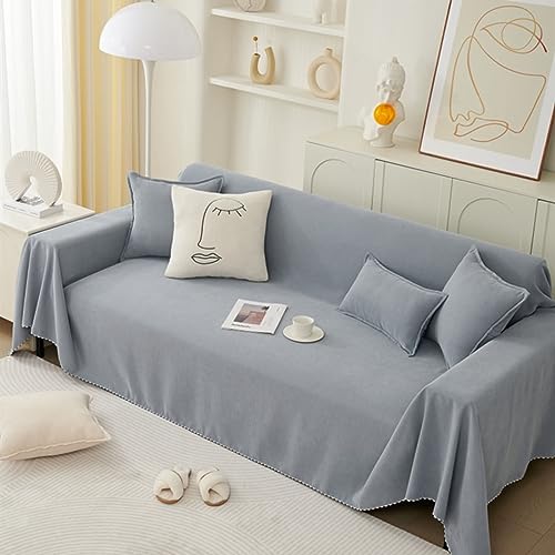 Musihy Sofabezug Überwurf, 180x420cm Einfarbig Couchschutz für Haustiere aus Chenille, (Lichtgrau, 4 Sitzer) von Musihy
