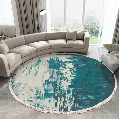Musihy Teppich Balkon Klein, Polyester Abstraktes Meeresmuster mit Quaste Rund 60CM Teppiche Gegend Waschbarer Carpet Bequem Wohnzimmer Kinderzimmer Arbeitsbereich, Krickente, Stil 2 von Musihy