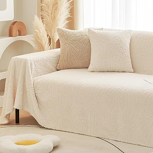Musihy Überwürfe Sofabezug, 180x180cm Einfarbig mit Blumenmuster, wendbar, flauschig Waschbar Sofa Protection Cover Schonbezug Couch aus Plüsch, (Cremeweiß, 1 Sitzer) von Musihy