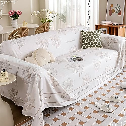 Musihy Überwurf für Sofa, 180x340cm Blumen und englischer Satz mit Aufdruck Everything goes Well Sofadecken zum Abdecken aus Eisseide, (Helles Khaki, 3 Sitzer) von Musihy