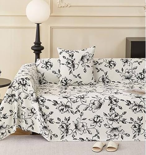 Musihy Überzug Sofa, 180x380cm Blumendruck Sofahusse für Wohnzimmer Protector für Hunde Haustiere aus Chenille, (Schwarz, 4 Sitzer) von Musihy