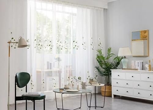 Musihy Vorhänge Durchsichtig, Gestickte Voile-Vorhänge mit Blumen- und Blattmuster für das Schlafzimmer, Weiß, 102 x 138 cm von Musihy