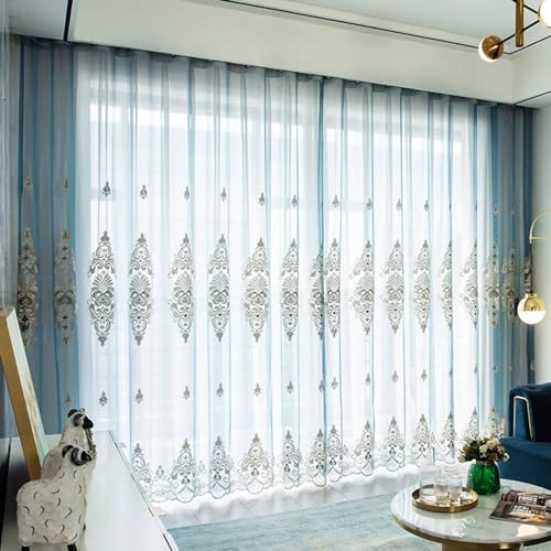 Musihy Vorhänge Transparent, Halbtransparenter Fenstervorhang mit Stickerei, Blau, 86 x 183 cm von Musihy