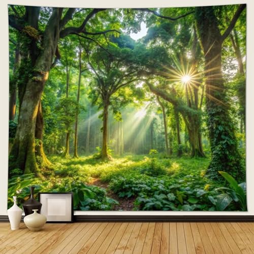 Musihy Wandteppich Wandbehang Tapisserie, 200x200cm NaturwaldWandteppich Wandkunst für Schlafzimmer Wohnzimmer Dorm Decor Wandteppich, Grün von Musihy