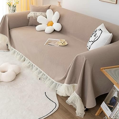 Sofa Decken Bezug für Katzen Kratzfest, 180x300cm Einfarbig mit Spitze Wohndecke als Sofadecke, Couch Überwürf, Sofa Überzug aus Chenille, (Dunkles Khaki, 3 Sitzer) von Musihy