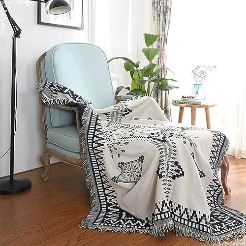 Sofa Überzug Schlafsofa, 230x340cm Ethnisches Muster mit Quaste Universal-Sofabezüge Wohnzimmer Möbelschutz aus Baumwolle, (Schwarz Weiß, 4 Sitzer) von Musihy