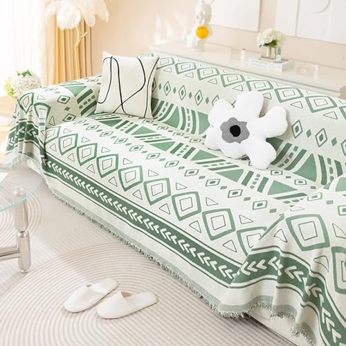 Sofabezug Decke, 180x260cm Geometrisches Muster mit Fransen Couchschutz für Haustiere aus Chenille, (Lichtgrün, 2 Sitzer) von Musihy