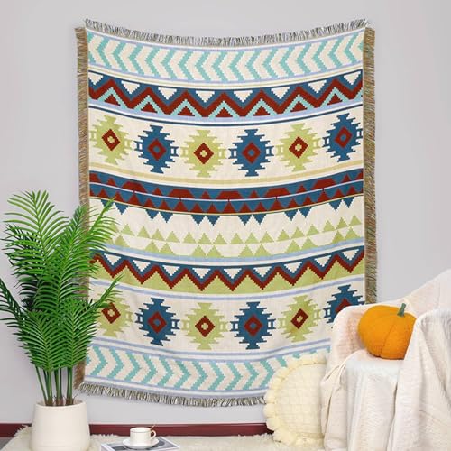 Sofabezug Universal, 180x230cm Geometrisches Muster mit Quaste Sofaüberwurf Couchschutz für Haustiere Haare Hund Katze Kratzer aus Polyester Baumwolle, (Hellgrün Dunkelblau, 2 Sitzer) von Musihy