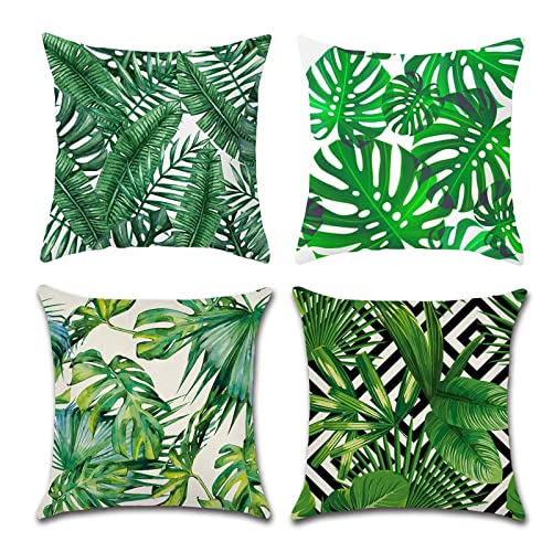 Sofakissen, 45 x 45 cm, für Wohnzimmer, Innenbereich, Grün, 4-teiliges Set, Kissenhülle, Blätter, Haus, Cushion Covers Dekoration Wohnzimmer Modern von Musihy