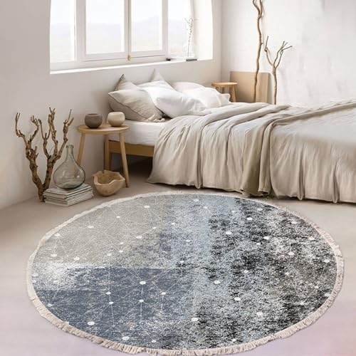Teppich Balkon Klein, Polyester Geometrisches Muster mit Quaste Rund 90CM Teppiche Gegend Waschbarer Carpet Bequem Wohnzimmer Kinderzimmer Arbeitsbereich, Vielfarbig, Stil 1 von Musihy