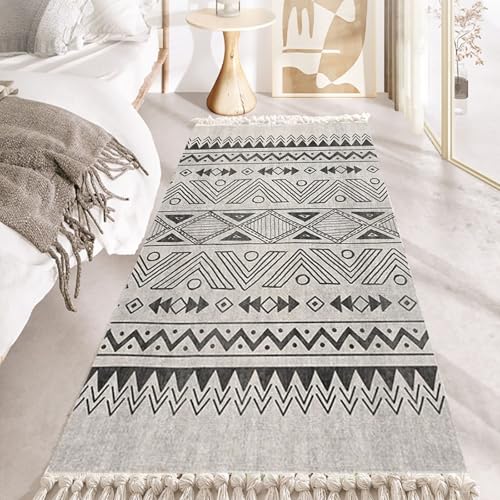 Teppich Gegend, Baumwoll-Leinen Geometrisches Muster mit Quasten Rechteckig 50x80CM Teppiche Gegend Waschbarer Carpet Bequem Wohnzimmer Kinderzimmer Arbeitsbereich, Schwarz, Stil 5 von Musihy