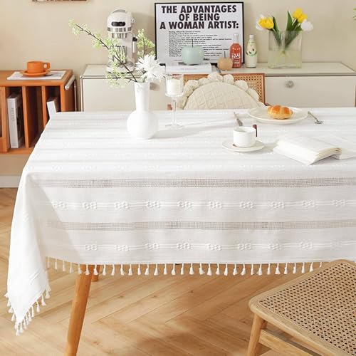 Tischdecke Küchentisch, 140 x 180 cm Polyester Häkelmuster mit Streifen Tischtuch für Küche, Tischdekoration, Picknick, Cremeweiß Tischdecke Küchentisch, 140 x 180 cm Polyester Häkelmuster mit Streifen Tischtuch für Küche, Tischdekoration, Picknick, Cremeweiß von Musihy