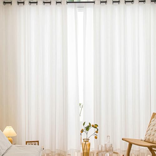 Transparente Vorhänge mit Ösen, 96 x 115 cm Weiße halbtransparente Gardinen mit hohlem Netzgewebe für Schlafzimmer und Wohnzimmer von Musihy