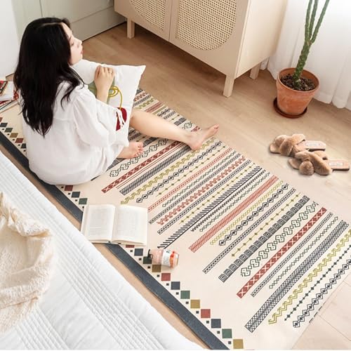 Wohnzimmer Teppich Modern, Baumwoll-Leinen Geometrisches Muster Rechteckig 180x180CM Teppiche fürs Wohnzimmer, Schlafzimmer und Kinderzimmer auch als Badematte, Bunt von Musihy