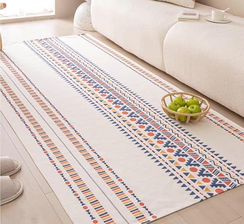 Wohnzimmer Teppich Modern, Baumwoll-Leinen Geometrisches Muster Rechteckig 85x160CM Moderne Teppiche Matte Teppichen für Schlafzimmer Kinderzimmer, Rot Blau Gelb von Musihy